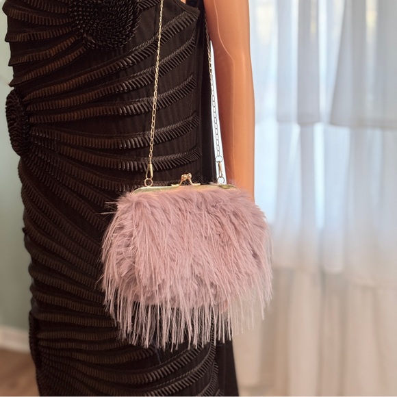 Lavender Faux Fur Handbag with Pearl Strap - Picture 8 of 8